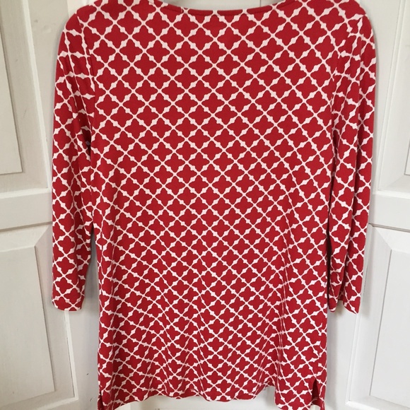 Kim Roger Red & White Latice Print Cotton Top White - Picture 14 of 15